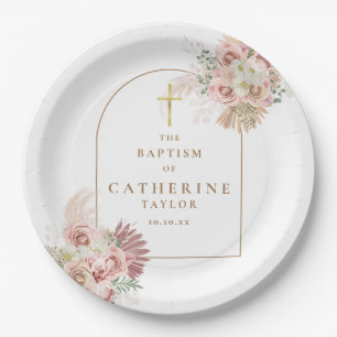 Assiettes En Carton Herbe des Pampas Floral Baptême Christening