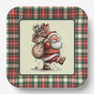Assiettes En Carton Here Comes Santa Claus 