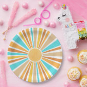Assiettes En Carton Here Comes The Son, Retro Boho Rainbow Round (Fête)