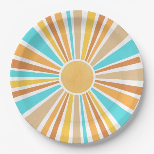 Assiettes En Carton Here Comes The Son, Retro Boho Rainbow Round (Devant)