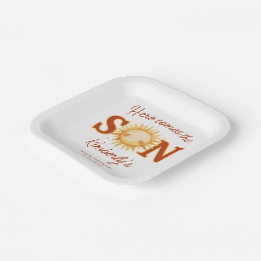 Assiettes En Carton Here Comes The Son Sunshine Boho Cute Baby Shower (Angulaire)