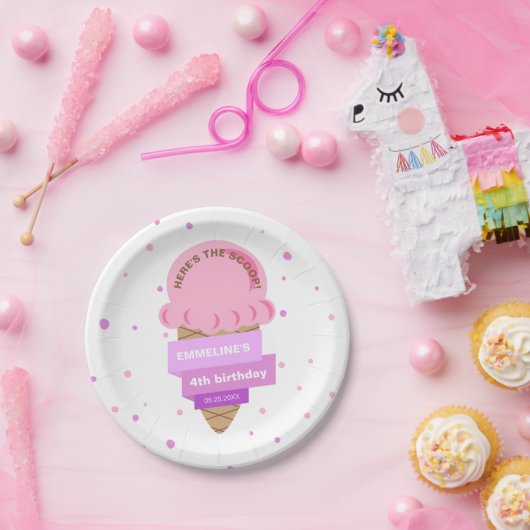 Assiettes En Carton Here's The Scoop Ice Cream Sweet Pink Birthday (Fête)