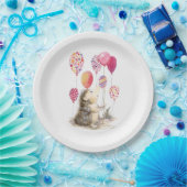 Assiettes En Carton Hérisson avec ballons roses (Fête)