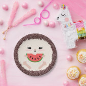 Assiettes En Carton Hérisson Brown mignon mangeant la tranche de (Fête)