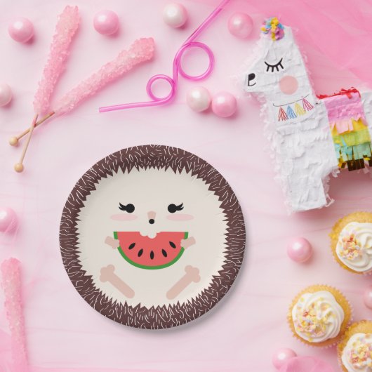 Assiettes En Carton Hérisson Brown mignon mangeant la tranche de (Fête)