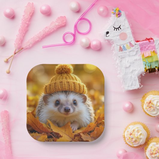 Assiettes En Carton Hérisson Dans Les Feuilles Automnes (Fête)