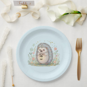 Assiettes En Carton Hérisson mignon avec lanterne