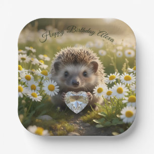 Assiettes En Carton Hérisson mignon d'avril avec cœur de diamant