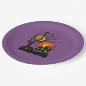 Assiettes En Carton Heure de fête d'Halloween en violet (Angle)