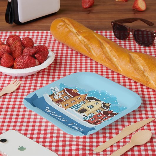 Assiettes En Carton Heure d'hiver neige