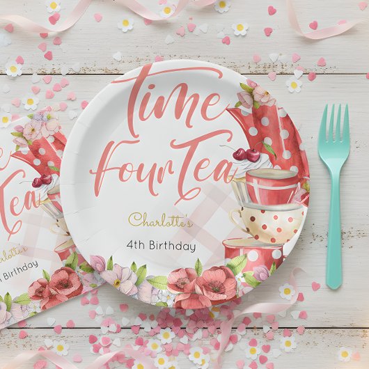 Assiettes En Carton Heure quatre thé, quatrième anniversaire pour les 