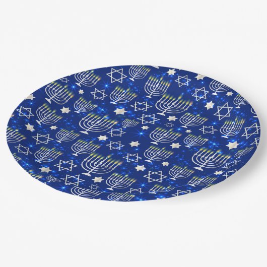 Assiettes En Carton Heureuse Hanoukka Modern Star De David Menorah (Angle)