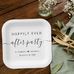 Assiettes En Carton Heureusement Jamais Après La Réception De Mariage<br><div class="desc">Plaques en papier chic pour votre réception de mariage et autres célébrations post-mariage qui présentent "Happily Ever After Party" dans une typographie moderne simple et un script élégant avec des swashes,  vos prénoms unis par un coeur et votre date de réception.</div>