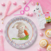 Assiettes En Carton Heureux Bunny Pâques rose En vichy Motif (Fête)