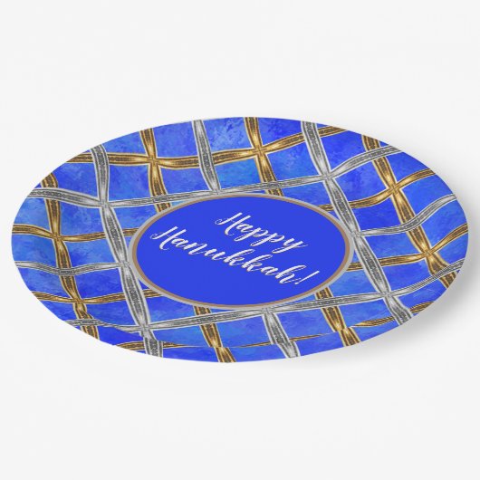 Assiettes En Carton Heureux Hanoukka Gold, Silver et White Laced (Angle)