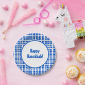 Assiettes En Carton Heureux Hanoukka ! Peint Plaid bleu et blanc (Fête)