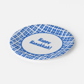 Assiettes En Carton Heureux Hanoukka ! Peint Plaid bleu et blanc (Angle)