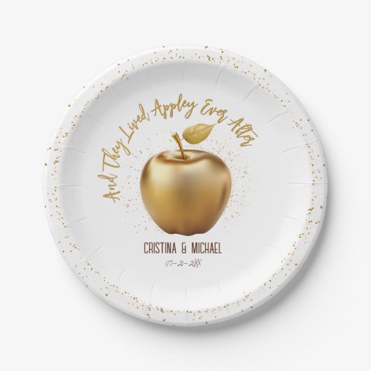 Assiettes En Carton Heureux Jamais après Caramel Apple Mariage (Devant)