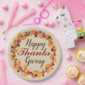 Assiettes En Carton Heureux Merci Donnant Automne Feuilles Wreath (Fête)