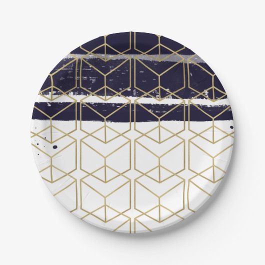 Assiettes En Carton Hexagon Modern Navy Blue Gold Géométrique Glam Par (Devant)