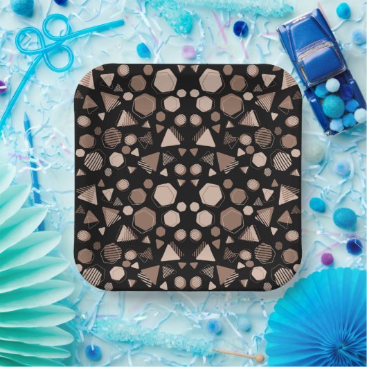 Assiettes En Carton Hexagon & Triangle rose & Brown sur Motif noir (Fête)