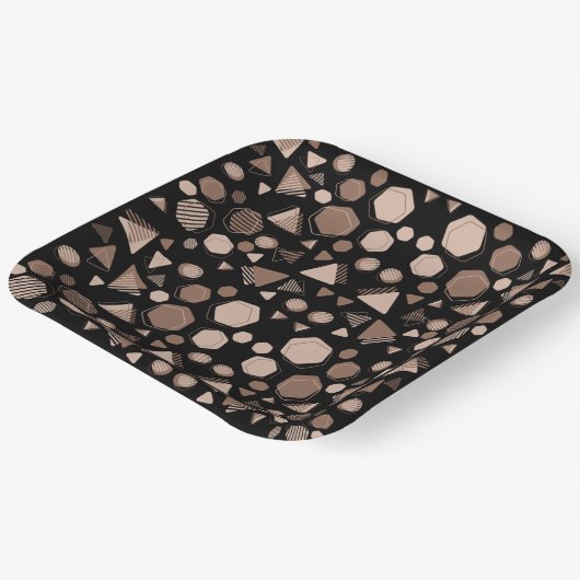 Assiettes En Carton Hexagon & Triangle rose & Brown sur Motif noir (Angulaire)