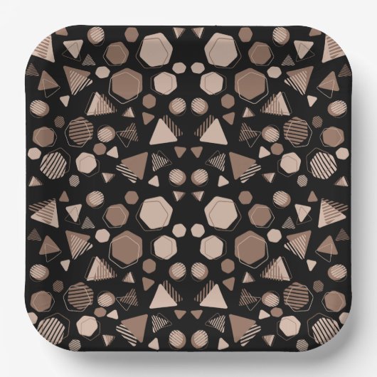 Assiettes En Carton Hexagon & Triangle rose & Brown sur Motif noir (Recto)