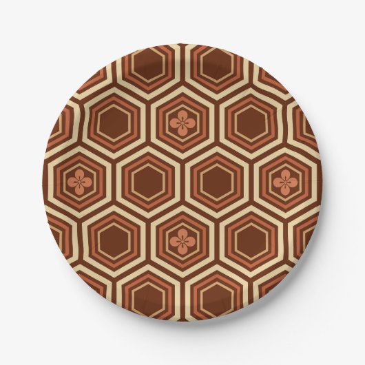 Assiettes En Carton Hexagonal Kimono Imprimer, Brown et beige (Devant)