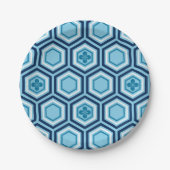 Assiettes En Carton Hexagonal Kimono Imprimer, Marine et Bleu clair (Devant)