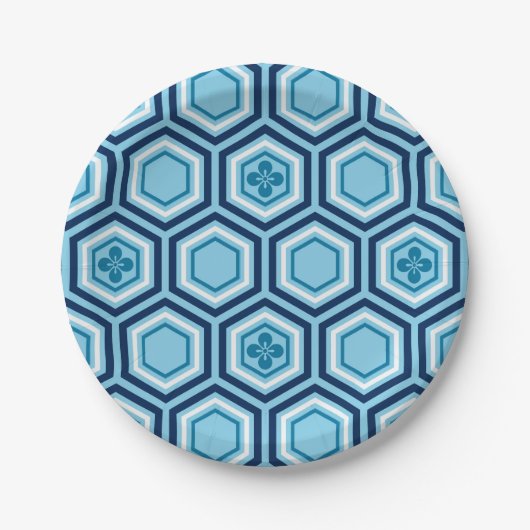 Assiettes En Carton Hexagonal Kimono Imprimer, Marine et Bleu clair (Devant)