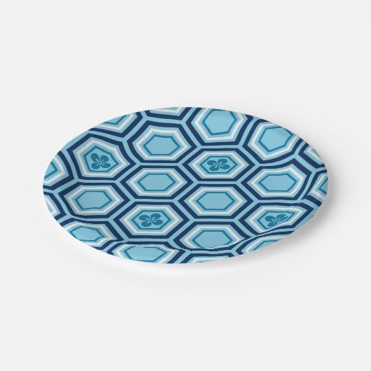 Assiettes En Carton Hexagonal Kimono Imprimer, Marine et Bleu clair (Angle)