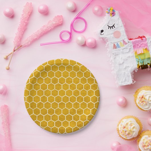 Assiettes En Carton Hexagone Motif Hexagon Jaune (Fête)