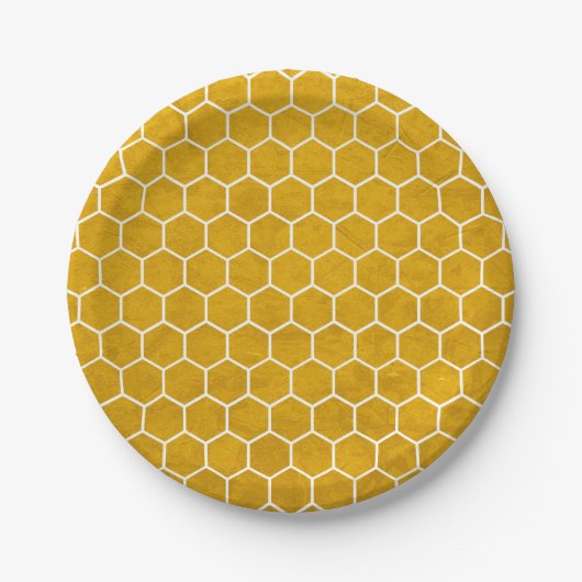 Assiettes En Carton Hexagone Motif Hexagon Jaune (Devant)