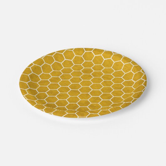 Assiettes En Carton Hexagone Motif Hexagon Jaune (Angle)