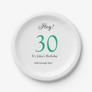 Assiettes En Carton Hey c'est anniversaire 30 ans vert noir lettre gra