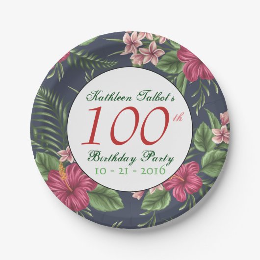 Assiettes En Carton Hibiscus 100e Anniversaire Plaque papier de fête (Devant)