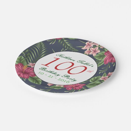 Assiettes En Carton Hibiscus 100e Anniversaire Plaque papier de fête (Angle)
