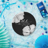 Assiettes En Carton Hibiscus blanc Mariage tropical noir Aloha (Fête)