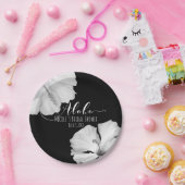 Assiettes En Carton Hibiscus blanc Mariage tropical noir Aloha (Fête)