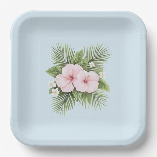 Assiettes En Carton Hibiscus bleu tropical Mariage floral (Recto)