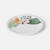 Assiettes En Carton Hibiscus d'aquarelle et feuillage tropical (Angle)