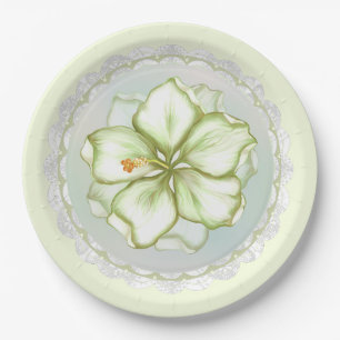 Assiettes En Carton Hibiscus & dentelle BLANC