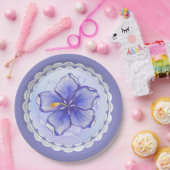 Assiettes En Carton Hibiscus & dentelle BLEU (Fête)