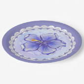 Assiettes En Carton Hibiscus & dentelle BLEU (Angle)