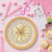 Assiettes En Carton Hibiscus & dentelle JAUNE (Fête)