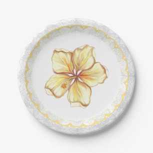 Assiettes En Carton Hibiscus & dentelle JAUNE