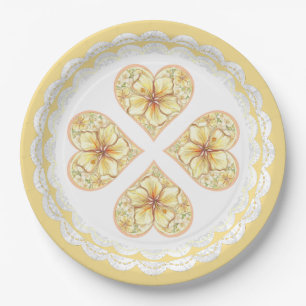 Assiettes En Carton Hibiscus & dentelle JAUNE