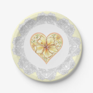 Assiettes En Carton Hibiscus & dentelle JAUNE