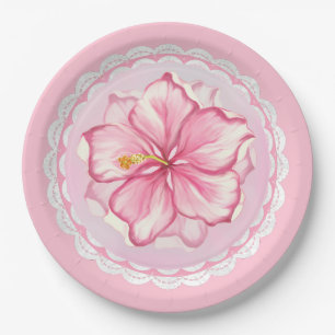 Assiettes En Carton Hibiscus & dentelle PINK
