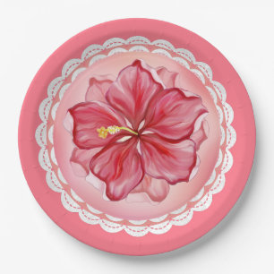 Assiettes En Carton Hibiscus & dentelle RED